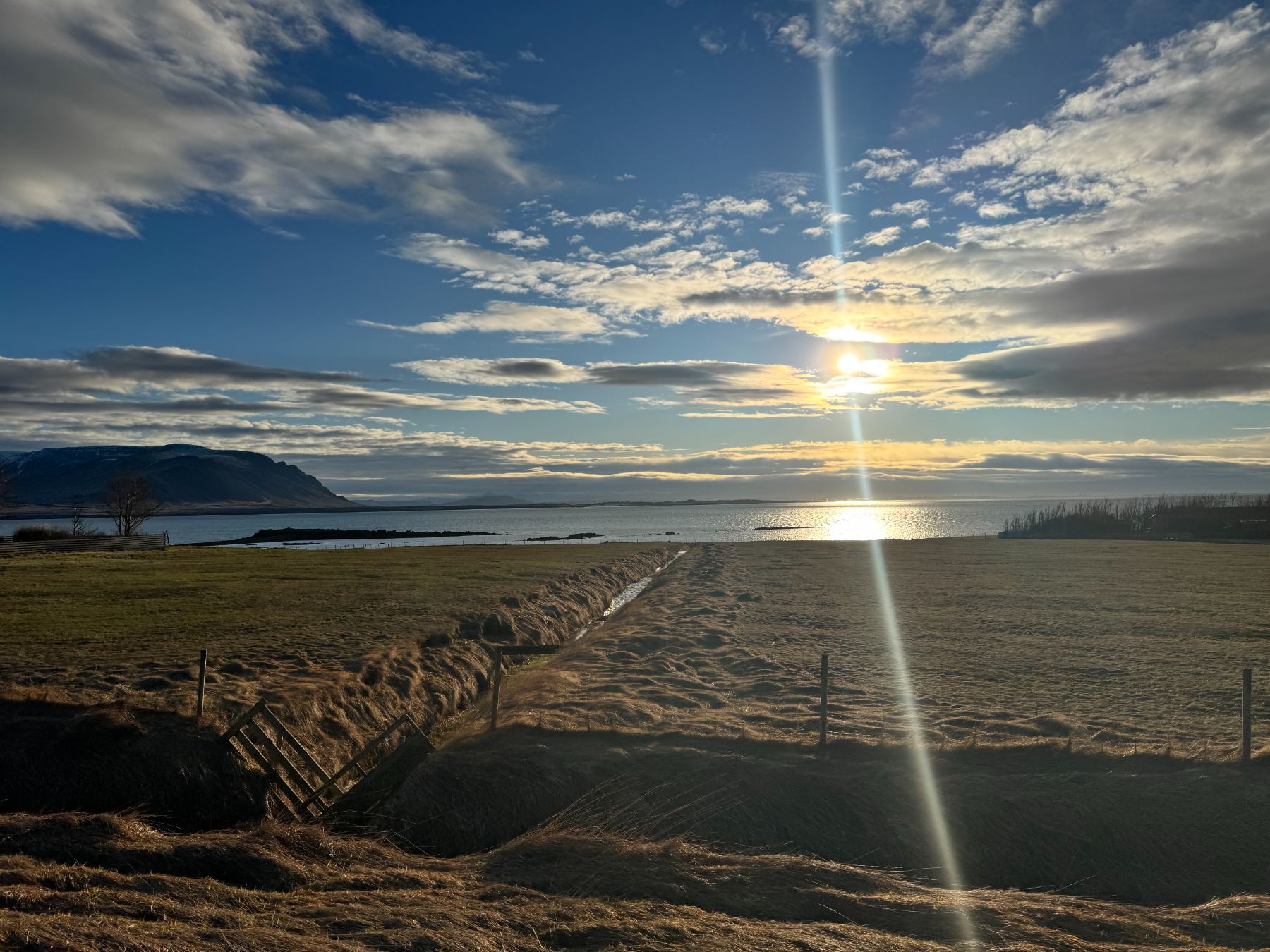 Low winter sun over the bay